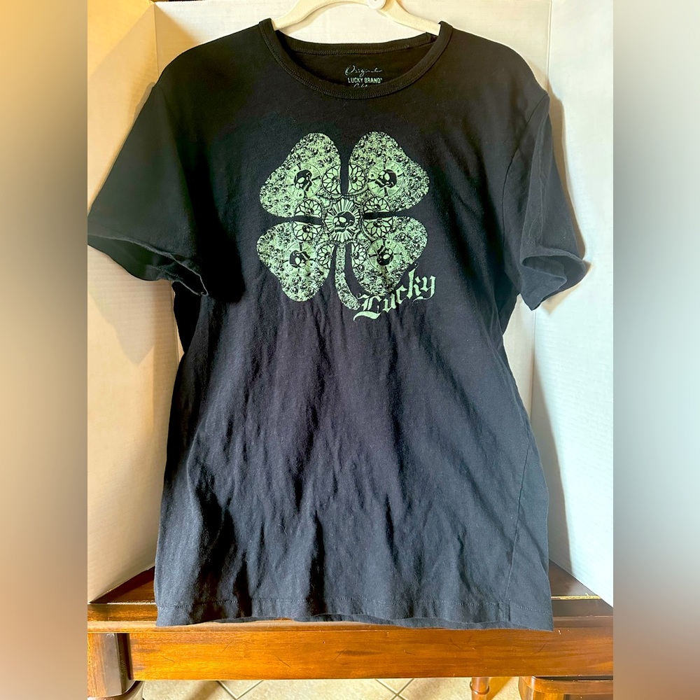 Vintage Lucky Brand Men's Size M Four Leaf Clover With Skulls